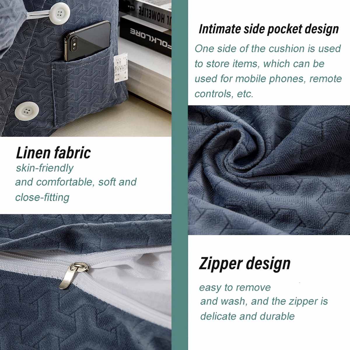 45*50*22cm Comfort Wedge Bed Reading Pillow Large Big Sofa Bedside Bed Lumbar Support Cushion Backrest Back Rest Pillow Bedroom