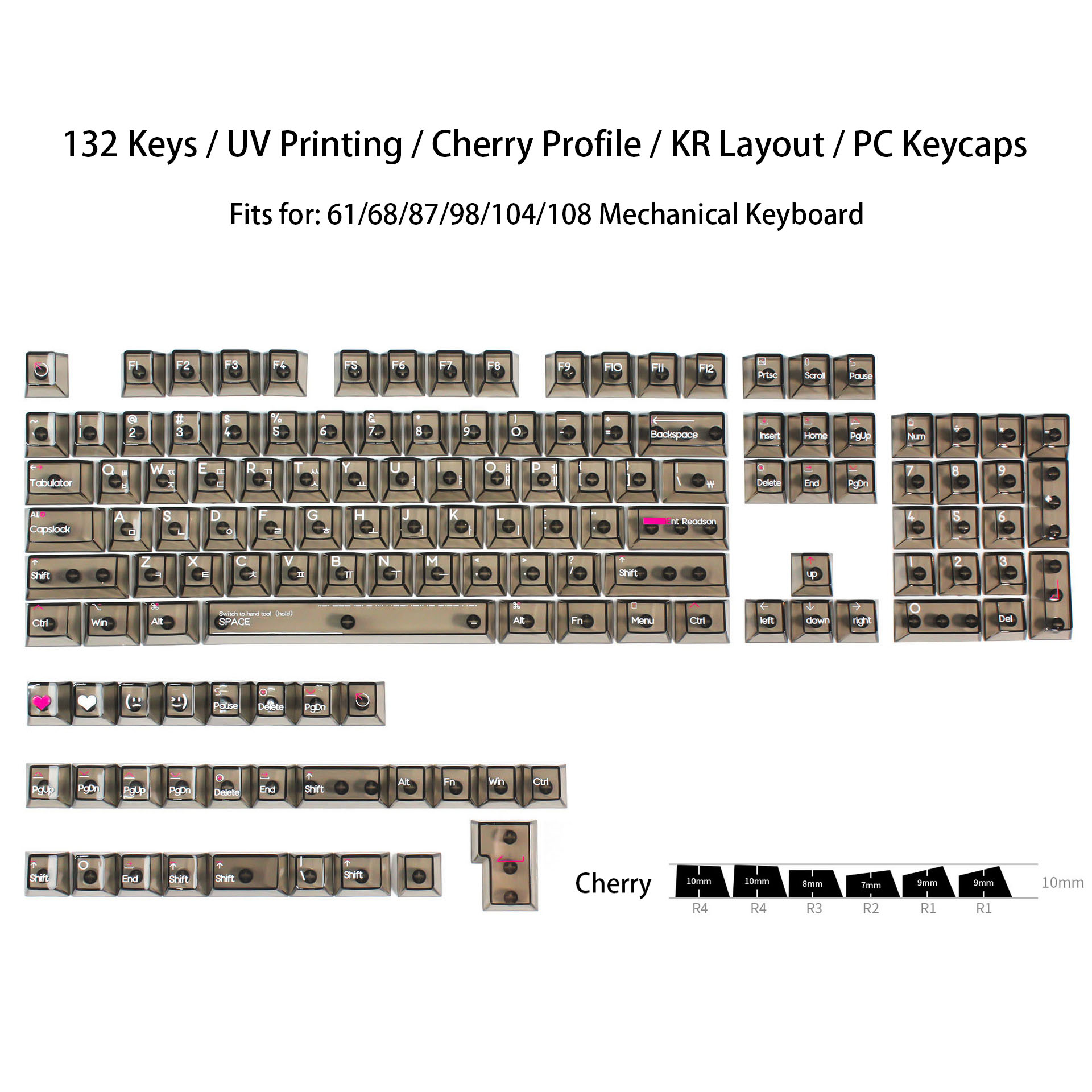 114-delige set transparante keycaps, PC-materiaal, Cherry-profiel, transparant kristalrood, geschikt voor Cherry MX-switches mechanisch toetsenbord