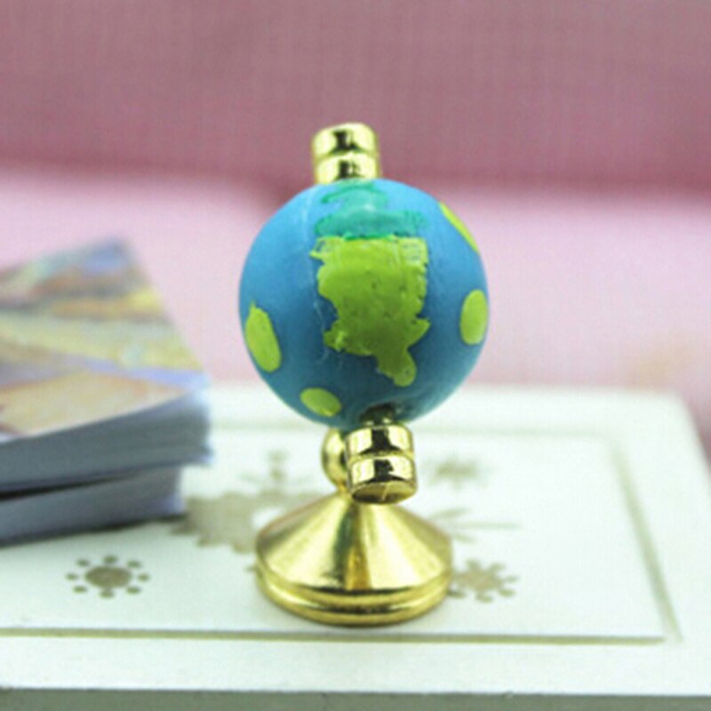1:12 Poppenhuis Rolling Globe Met Hout Stand Miniatuur Dollhouse Studie Woonkamer Slaapkamer Leeszaal Meubels
