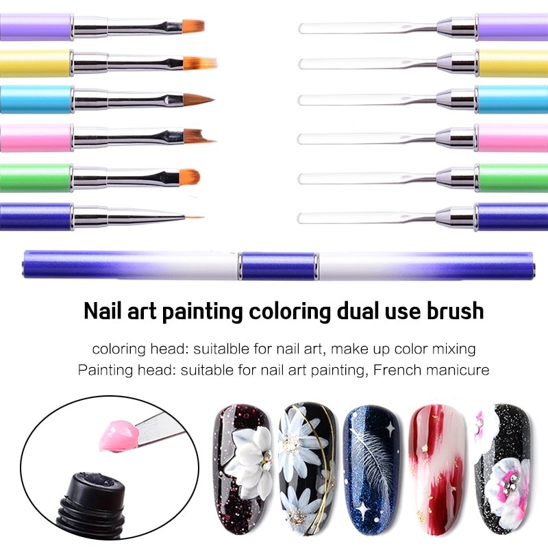 1PC Nail Art Schoonheid Pen Met tweekoppige Staal Push En Passen Lijm Pen Met Speciale-vormige bloemblaadje Schilderij Pen Beauty Tool