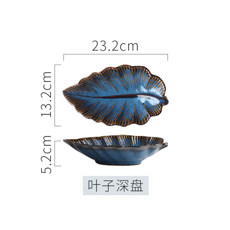 Onregelmatige Keramische Plaat Bloem Bladeren Coquilles Zeester Conch Vis Vorm Decoratieve Servies Diner Platen Gerechten Servies: dark blue leaf plate
