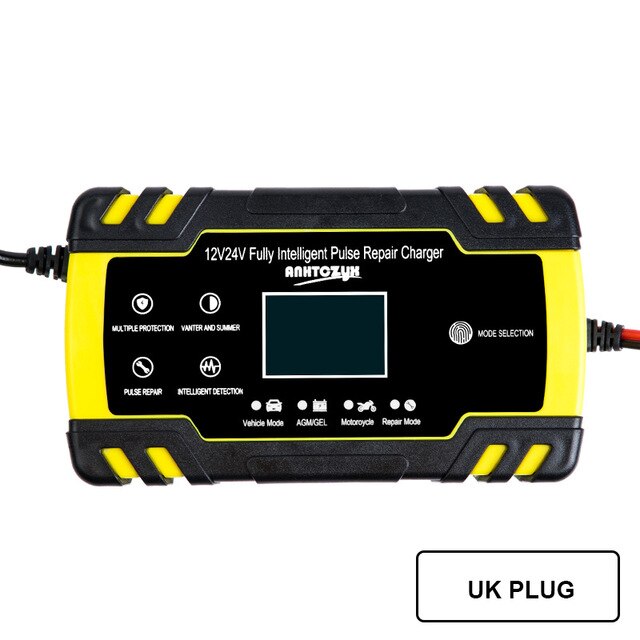 Car Battery Charger Auto 12/24V 8A Smart Full Automatic Soft Starter Acid Battery Chargers Digital LCD Display Start-Up For Car: 12V 8A 24V 4A UK
