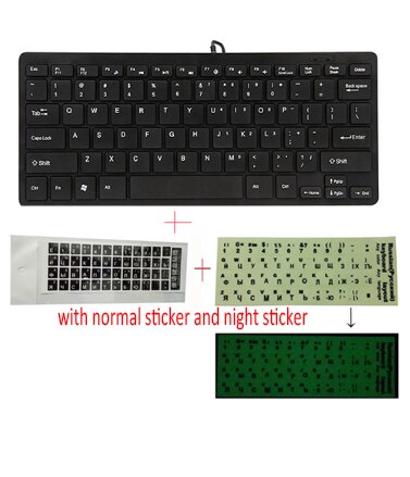 with Thai Arabic Russian Hebrew sticker Black Ultra thin Quiet Small Size 78 Keys Mini Multimedia USB Keyboard For Laptop PC: night russia sticker