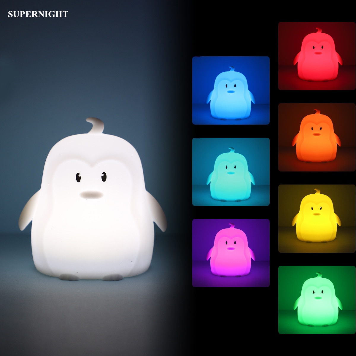 Mini Pinguïn LED Nachtlampje 9 Kleuren 3 Modes Siliconen Cartoon Dier Lamp Slaapkamer Bedlampje voor Kinderen Kids Baby kwekerij