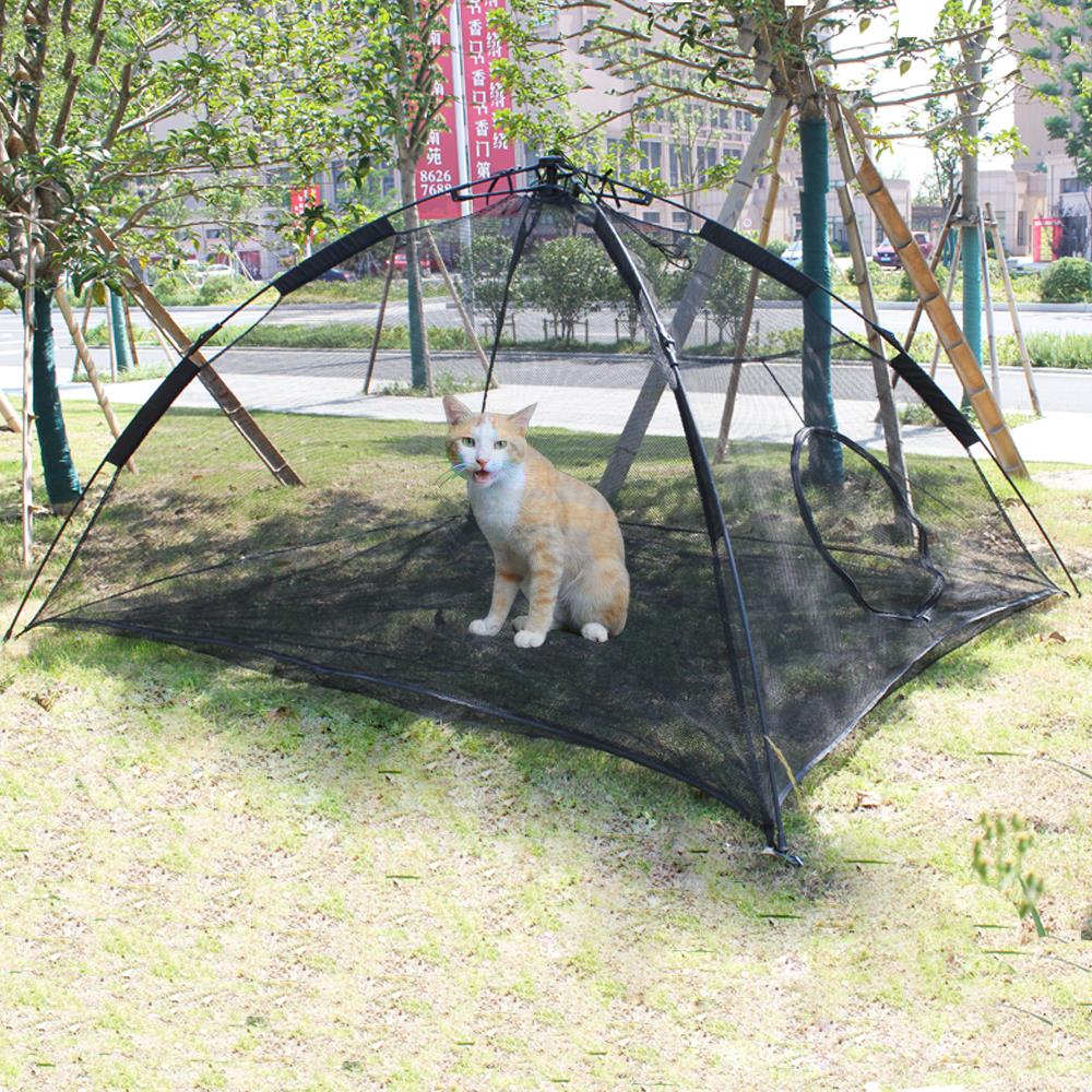 Outdoor Use Instant Portable Cat Tent Or Habitat Air Ventilate Mesh Fabric Dog House Cage Size 75" L X 60" W X 36" H Black