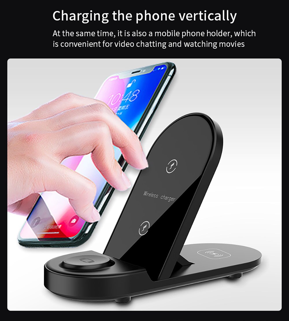 Fdgao 15W Qi Draadloze Oplader Stand 3 In 1 Snelle Laadstation Voor Iphone 11 Xs Xr X 8 apple Iwatch Se 6 5 4 3 2 Airpods 2/Pro
