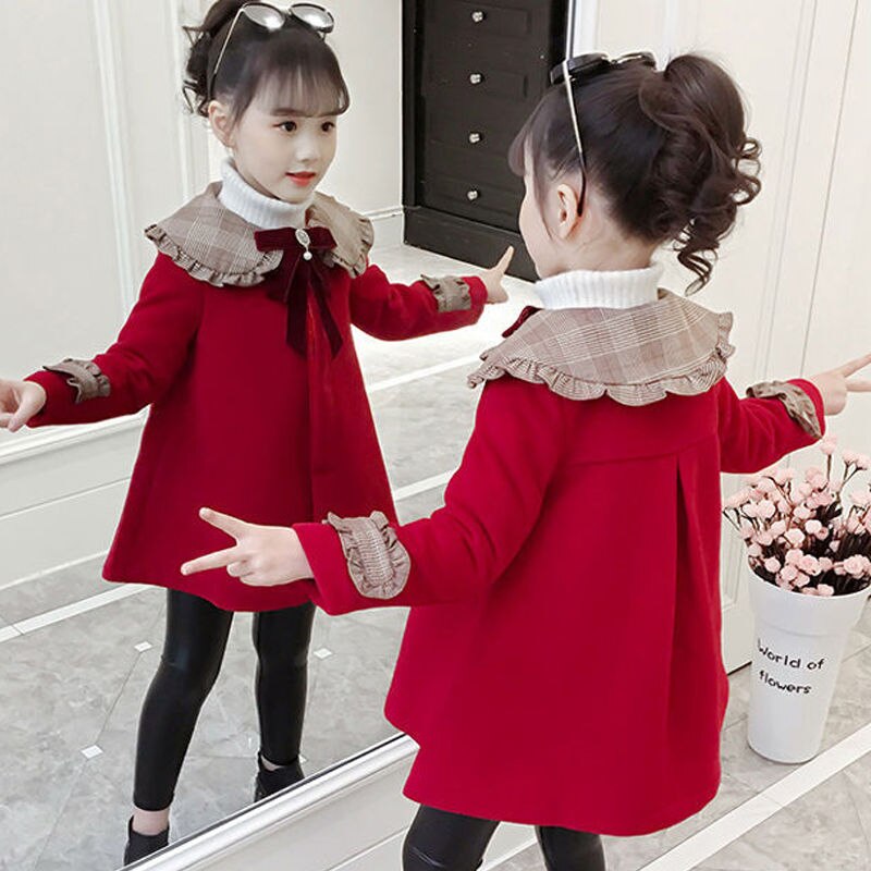 Jenter ullkåpe høst og vinter modell koreansk versjon 2-13 år gammel låve prinsesse vinter modell ull yttertøy: 13