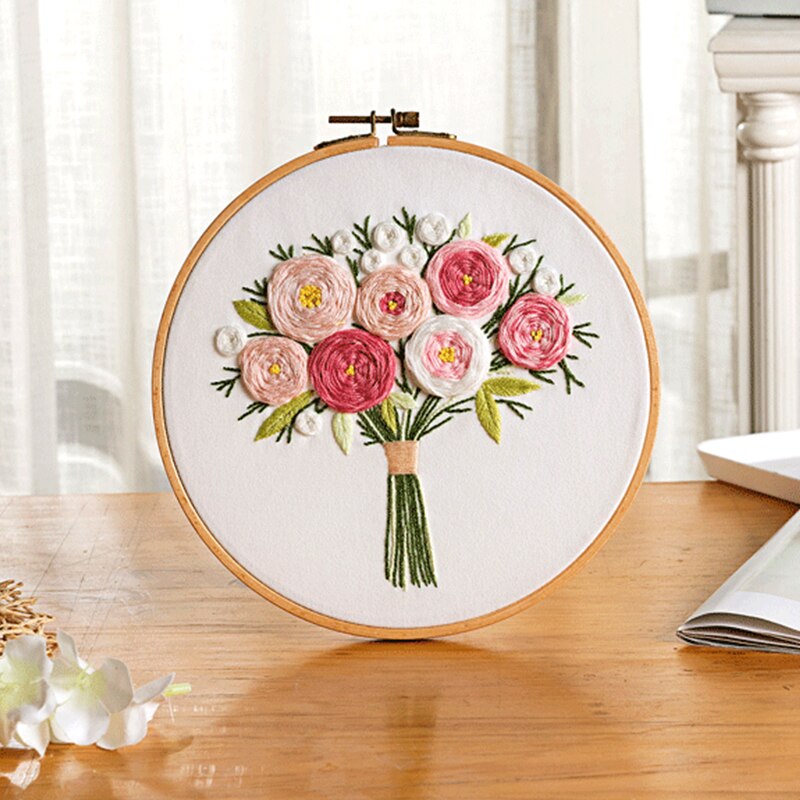 Gör-det-själv broderi kit blombukett mönster hantverk korsstygn material paket set dekor broderi båge sytillbehör