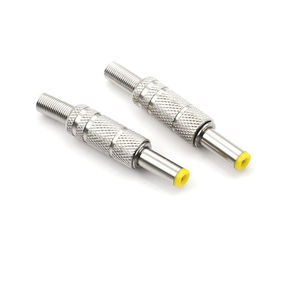 One Piece Metal DC Power Male Plug Jack Adapter Connector Plug With Yellow Head 5.5*2.1 5.5x2.1mm