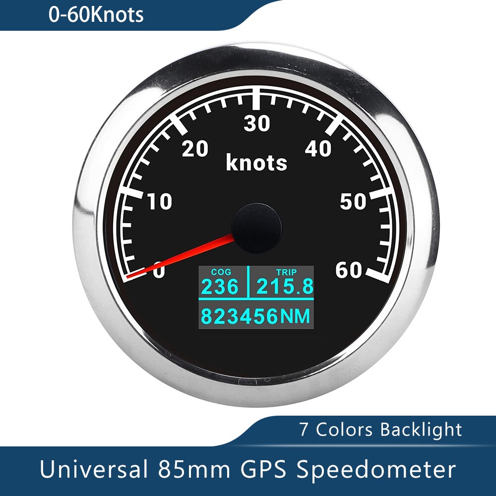 Novo velocímetro de 85mm gps 0-30/60 nós 0-60/80/120/160/200 mph 0-60/120/200km/h com luz de fundo de 7 cores para a motocicleta do barco do carro: 60KnotsBS