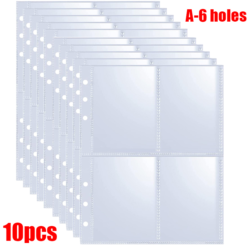 5/50pcs 4-Pocket Binder Photocards Holder Binder Background Paper Kpop Photo Album 6/3 Holes Inner Page Photo Card Binder Sleeve: Dark Grey