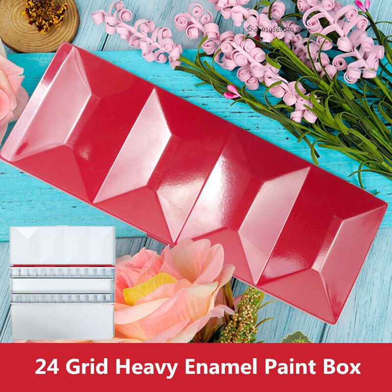 Kraftig emalje, støvtæt og fugtgivende solid akvarelpalette 24 gitter bærbar kunstmaling tom kasse til kunstforsyninger: 24 gitter rødt