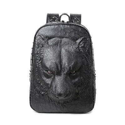 DIOMO cool women backpack shoulder bags 3D tiger backpack for teenage girls pu leather backpack laptop school bags: Black