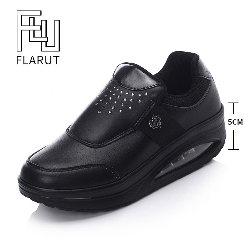 5CM Height Increase Women Toning Shoes Waterproof Leather Wedge Sneakers Lady Body Shaping Fitness Shoes Antislip Platform Shoes