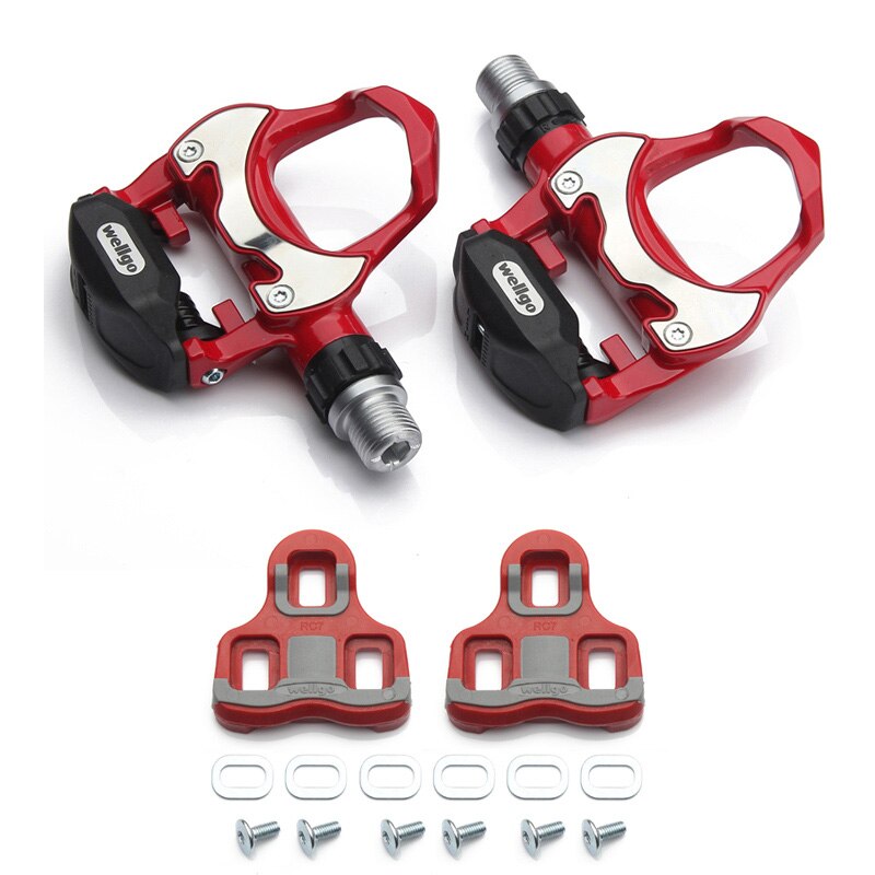 Wellgo R302 Ultralight Road Bike MTB Bicycle Pedals All-alloy Cr Mo Steel Bearing Self-locking Clipless Bicicleta Pedal Cleats: Red