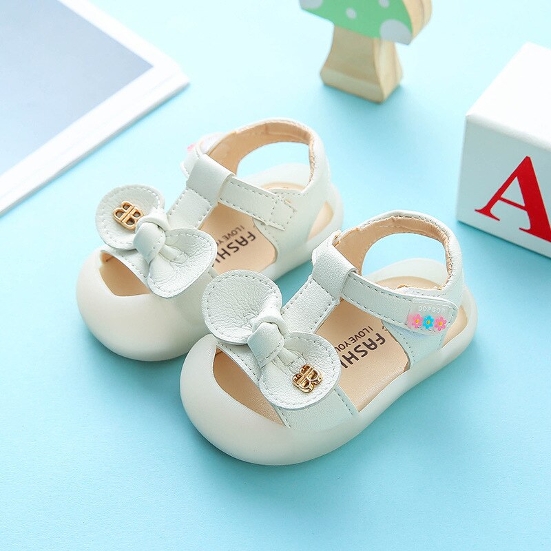 Verão arco-laço do bebê meninas sandálias 1-2 anos de idade infantil da criança sapatos macios sapatos de praia infantis meninas tamancos primeira caminhada sapato: white / 15