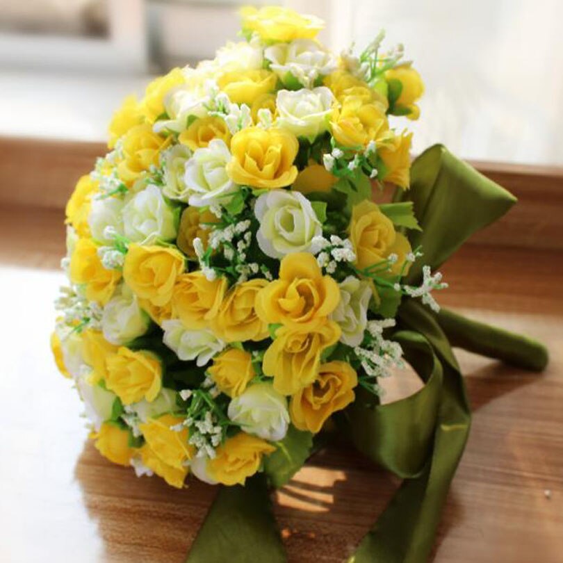 Yellow Purple Red Artificial Silk Wedding Bouquets Bride Hand Holding Flowers Handmade Wedding Bridal Bouquet