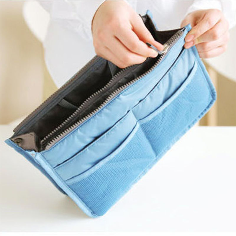 Travel Organizer Insert Bag Women Nylon Organizer Handbag Purse Large Lady Makeup Cosmetic Bag Female Wash Bag: Sky Blue