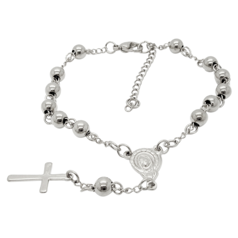 Nazareth Store Katholieke Gekristalliseerde Kruis Diepblauwe Crystal Kralen Pols Rozenkrans Armband Verstelbare Elastische Bangle, 10 inch, Kristal Metaal, Kristal