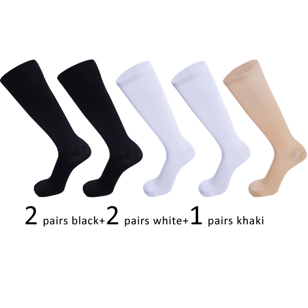 5 Pairs 20-30 Mmhg Graduated Compression Sport Socks Firm Pressure Circulation Orthopedic Support Stockings Hose Long Socks: Light Yellow / men