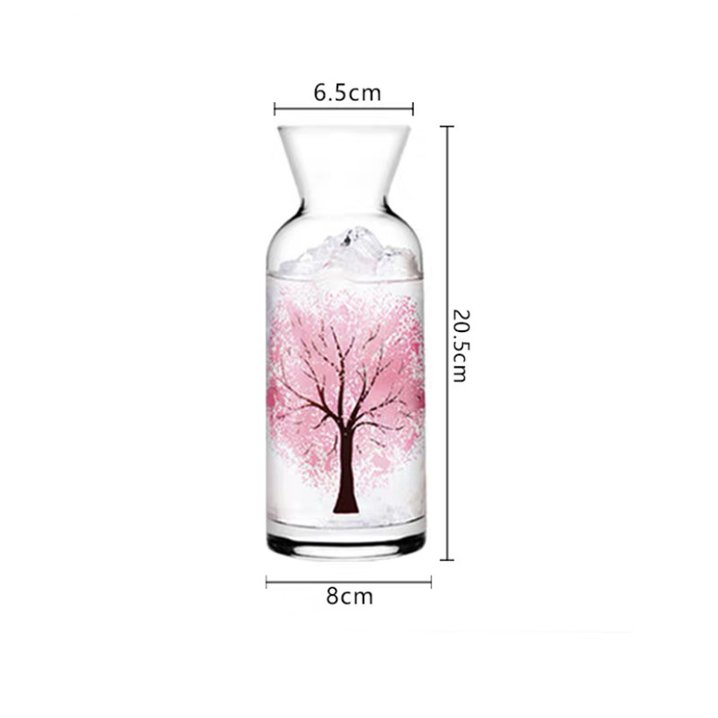 Taza de agua de flor de cerezo que cambia de Color de vidrio nórdico, botella de jugo de leche creativa resistente al calor, taza de té transparente, artículos para beber: M without lid
