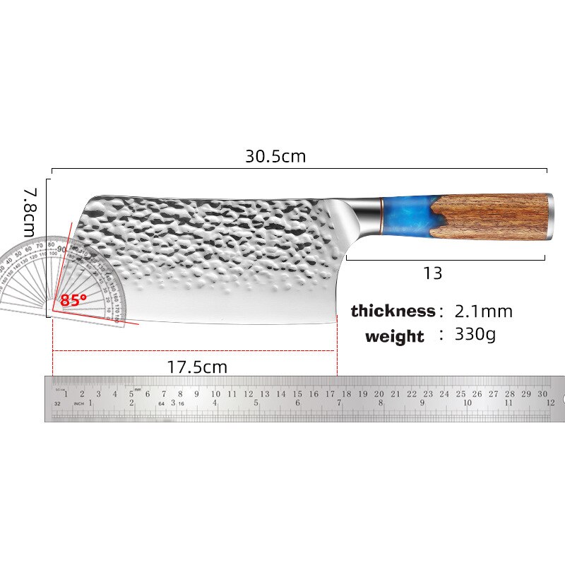 Traditional Handmade Forged Kitchen Knife Hammer Stainless Steel Chef's Chopper Cooking Knives Meat Slicer Butcher &amp; Case