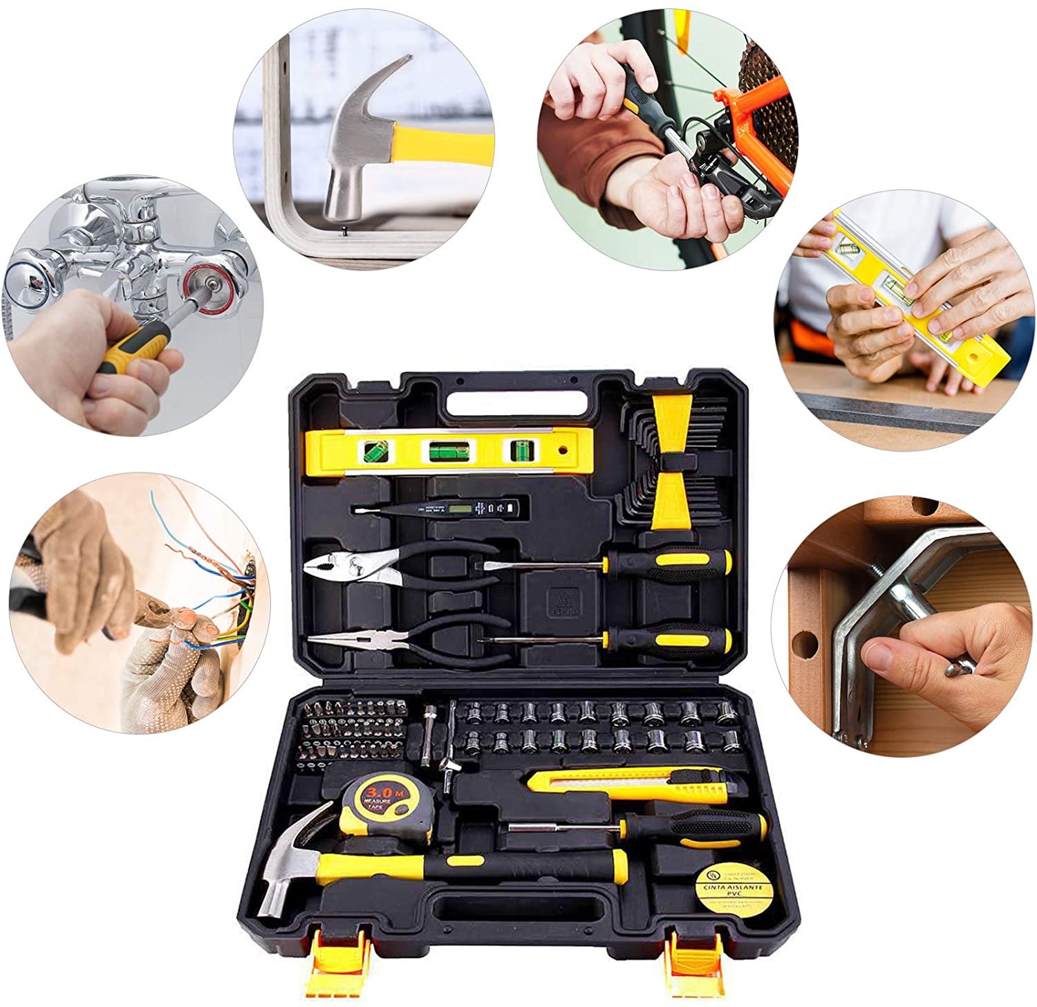 78 Piece Household Tool Set Box Including Screwdrivers SetSockets, Clamp Hammer, Tester Pen and Most Reached