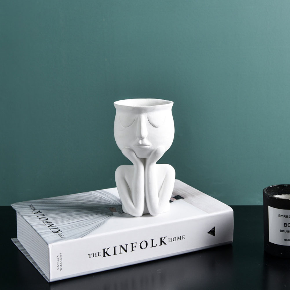 Vase nordique minimaliste en céramique, en forme de tête, noir, jaune, pour visage humain, pièce d'exposition créative, Vase décoratif: B