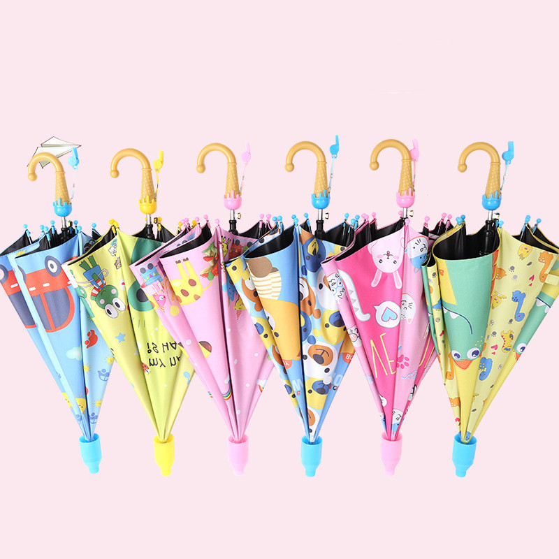 Umbrella Kids Lovely Children Rainbow Umbrellas Semi Automatic Rain Sun Umbrellas Cartoon Unicorn Umbrella
