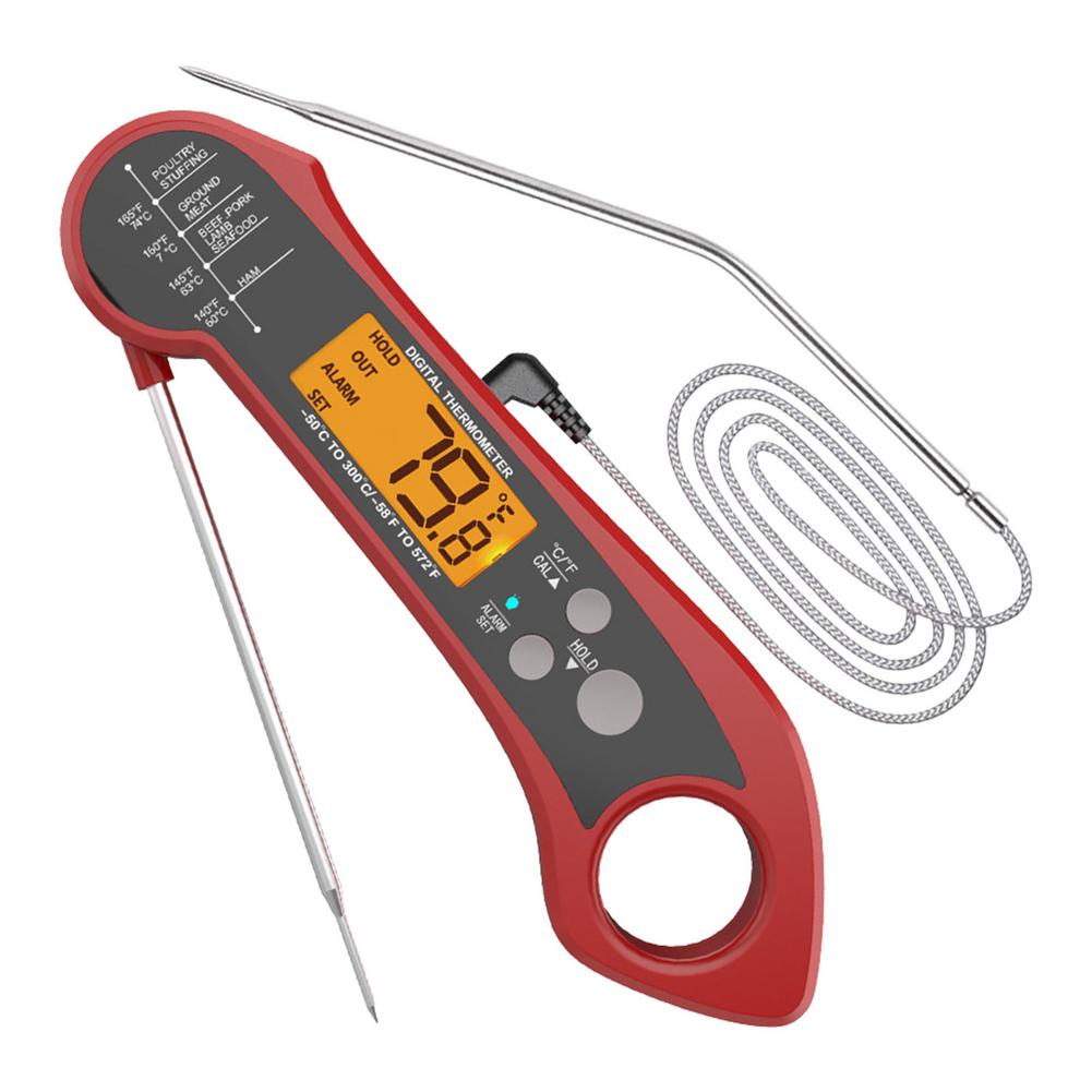 Dual Probe Digital Thermometer Waterproof Instant Read Food Thermometer For Kitchen Built-in Magnet Cooking With Backlight: Red