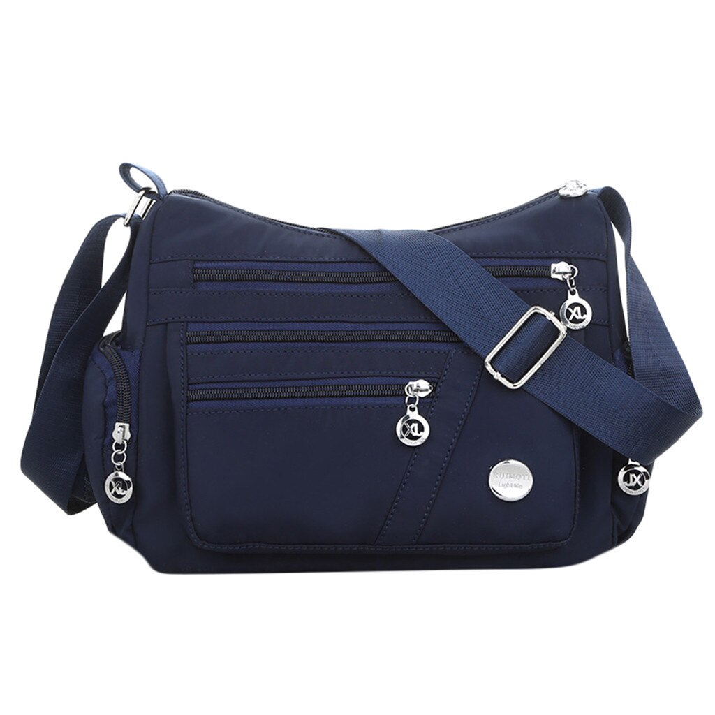Women Nylon Messenger bag square bag solid outdoor simple Single Shoulder Crossbody Bag Waterproof Bags sac main femme pochette: Dark Blue