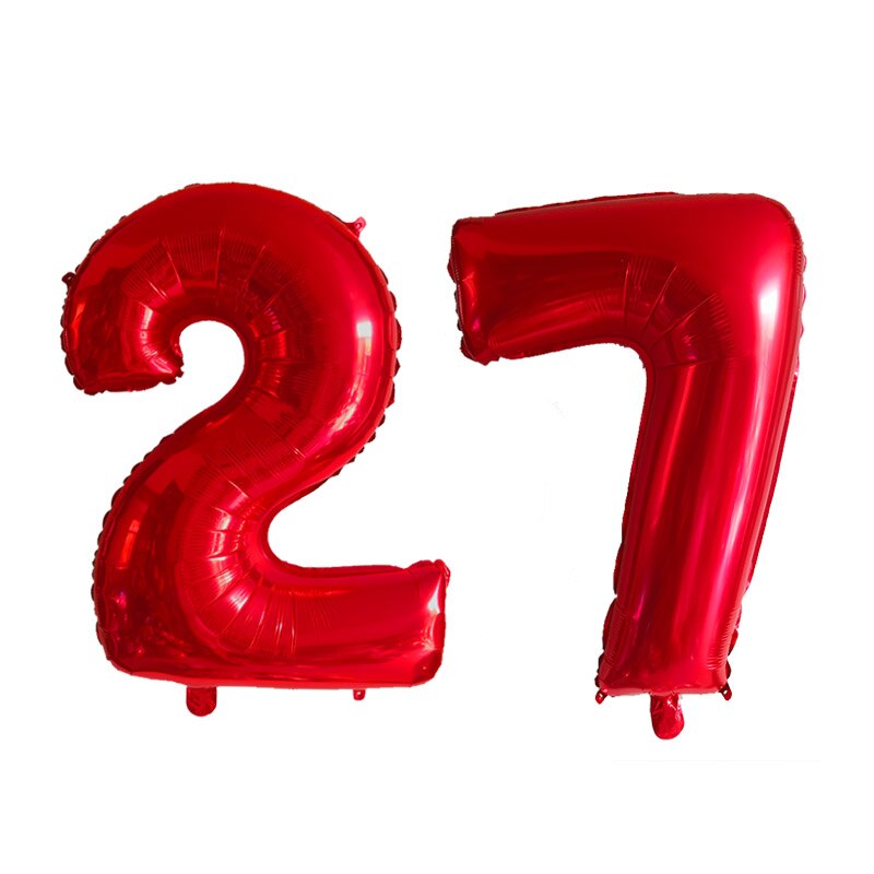 2pcs/lot 32 40inch Rose Gold Number 27 Foil Balloons Happy Birthday Decorations Supplies Girl 27th Years Old Party Decor: Red / 32inch