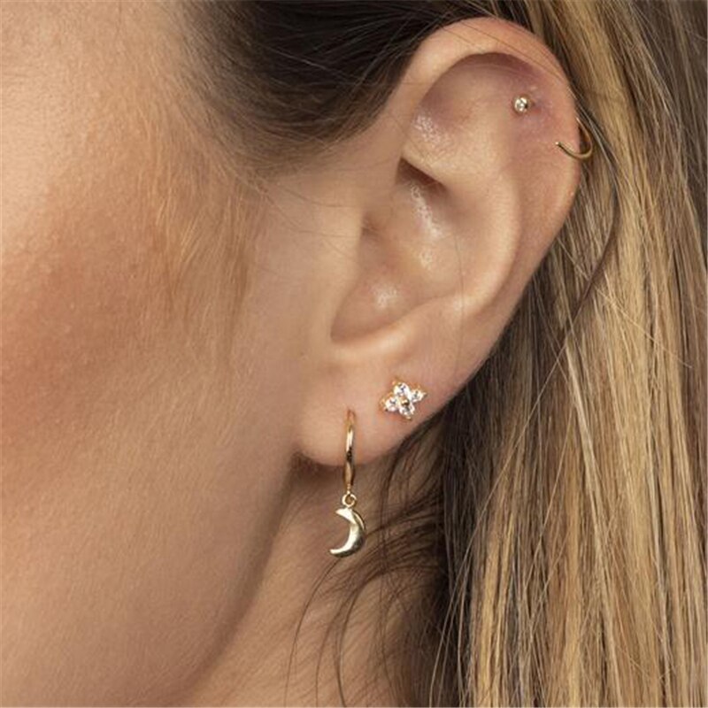 Roxi 925 sterling sølv geometriske runde cz øreringe til kvinder øreben øre spænde brusk helix piercing øreringe