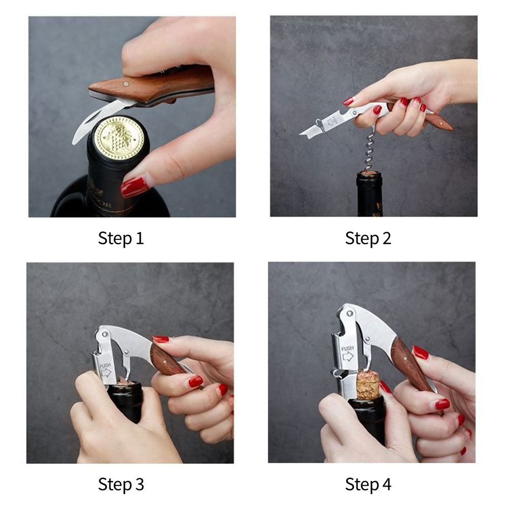 Wijnopener van roestvrij staal, kelnerskurkentrekker, leren etui, bierflesopener en foliesnijder voor wijnliefhebbers