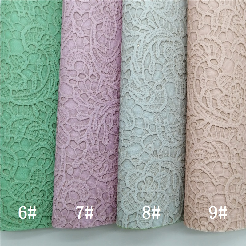 Pastel Colors Lace Embossed Synthetic Leather Faux Fabric Sheets Felt Backing Vinyl For Earrings bag Bows DIY 21X29CM GM2322A