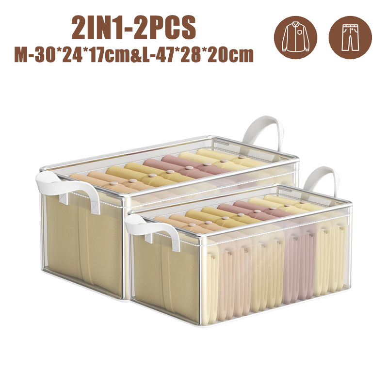 Clothes Storage Box Household Wardrobe Clothes Layered Finishing Box Transparent Folding Storage Basket Frame Artifact: Clear