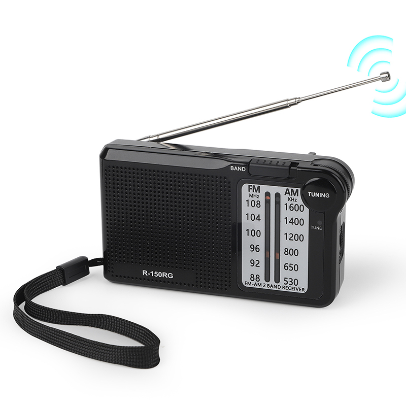 R-150 Portable AM/FM radio with Speaker Headphone Jack 2 AA batteries For Indoor Outdoor and Emergency Use: black