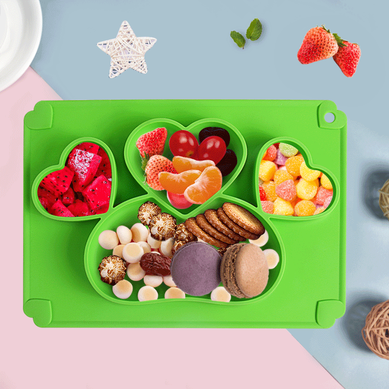Prato de Silicone Alimentos Complementares de Formação do bebê Bacia de Alimentação Integrada infantil Ventosa Bandeja Talheres Anti-queda