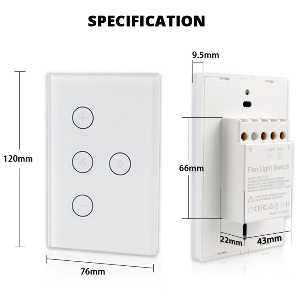 Smart Fan Light Switch Wireless Smart WiFi Fan Light Switch In-Wall Ceiling Fan Lamp Switch US Wireless Range 30 Meter#826g25