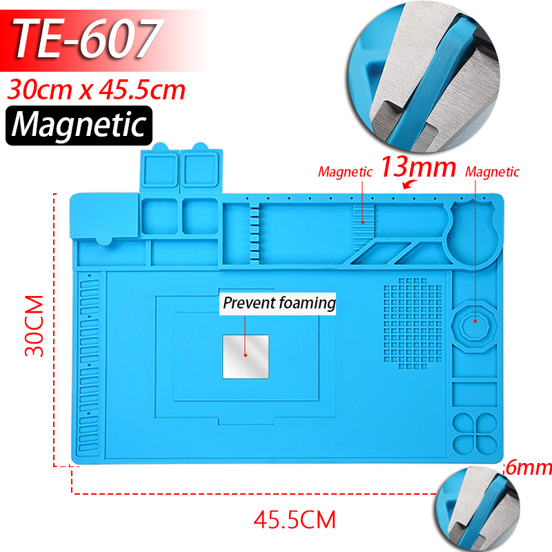 Lötstation Matte Silikon Arbeitsmatte Hitzebeständig 932 ° F Antistatische Magnetmatte für die Reparatur elektronischer Telefon-Laptop-Uhren: Himmel Blau