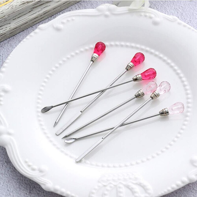 2 Sets Silicone Resin Mold Tool Set Stirring Needle Spoon Jewelry Making Kit, Pink+Rose Red