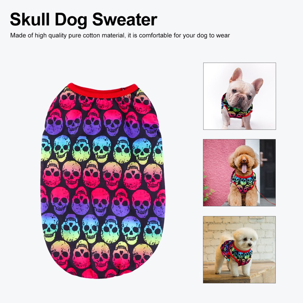 1pc dejlige farverige kæledyr sweater tøj ren bomuld trykt hund sweater kraniet sweater tøj til hund halloween fest kostume