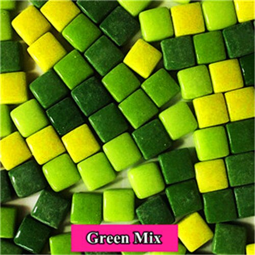 125pcs(Approx. 250g/8.82oz) Jade Mosaic Tiles 1.1*1.1*0.4cm Square Mosaic Stones DIY Mosaic Craft Materials Mix Color: Green Mix