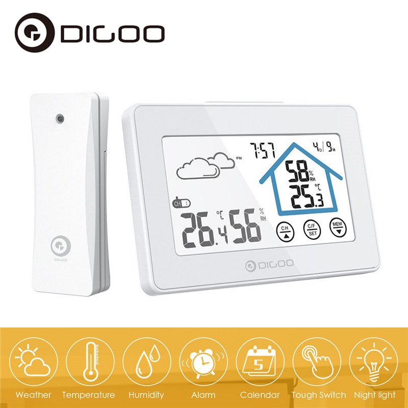 Digoo DG-TH8380 Touch Screen Smart Home Weerstation Dagelijks Klok Alarm Thermometer Hygrometer Temperatuur Vochtigheid Sensor