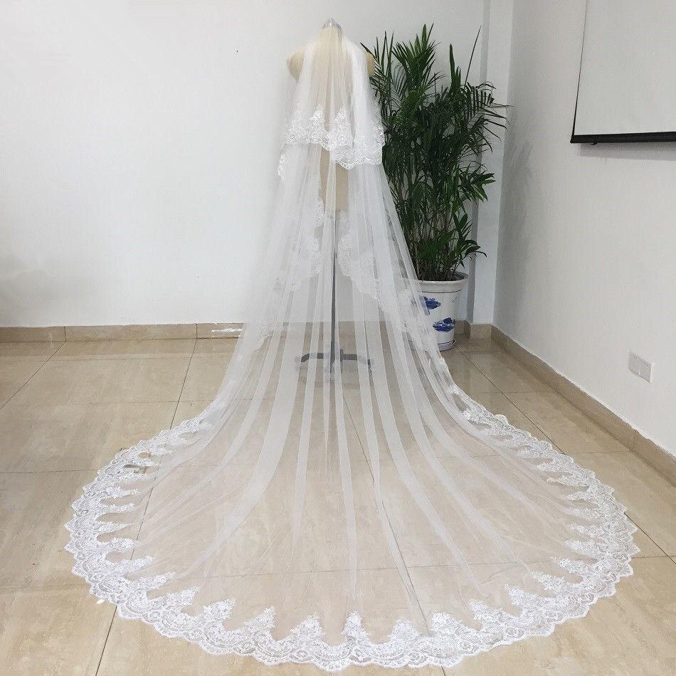 Weiß/Elfenbein 2T Kathedrale Pailletten Spitze Hochzeit Schleier mit Kamm Neue Braut Schleier Hochzeit Zubehör