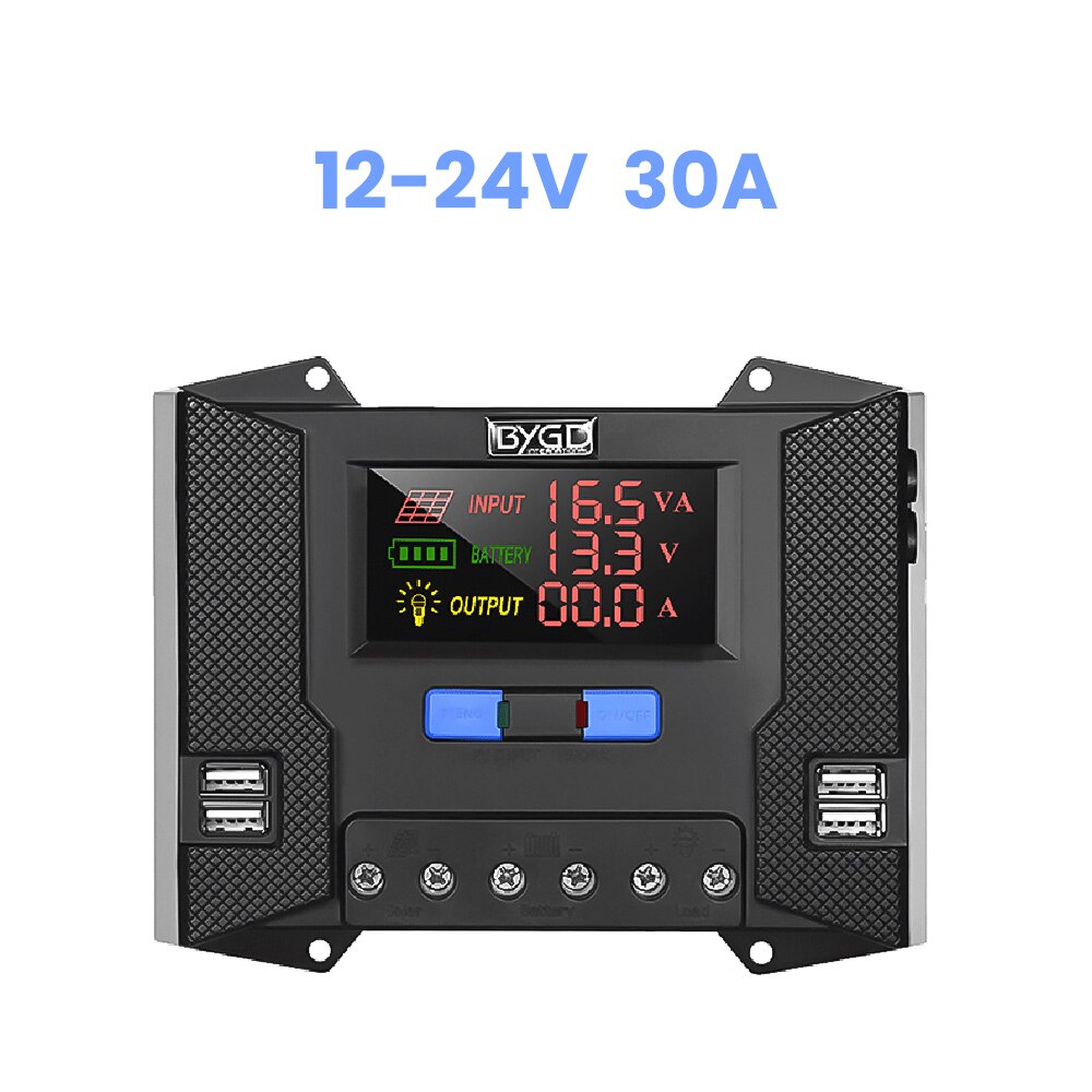 SUNYIMA-controlador de carga Solar de 12V y 24V, controlador de carga Solar de 10A, 20A, 30A, 40A, PWM, regulador de batería de Panel Solar, pantalla LCD de 4 USB: 30A