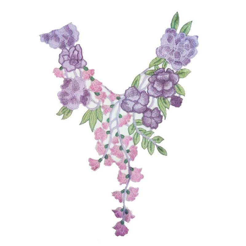 Costura con bordado de encaje de flores para ropa, apliques Diy, accesorio adhesivo para cuello de encaje para escote, parche para Scrapbooking, ropa: Púrpura