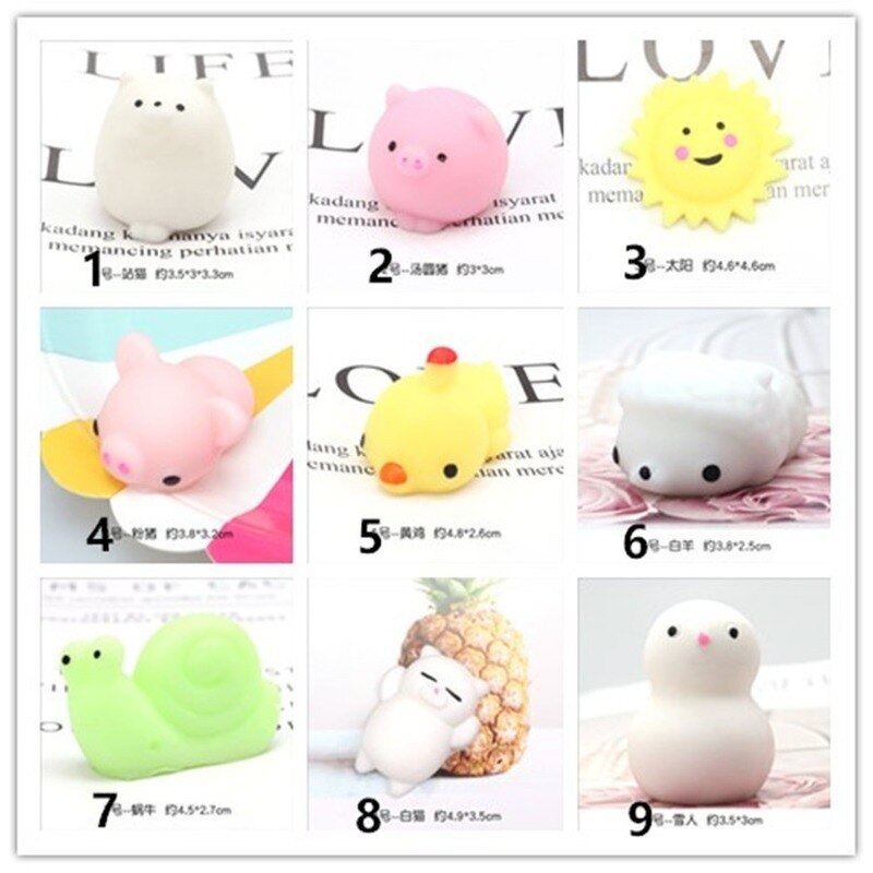 10pc Mochi Mochi Squishy simpatico animale pizzico palla decompressione palla di scarico giocattolo PU Cartoon Animal 50 modelli