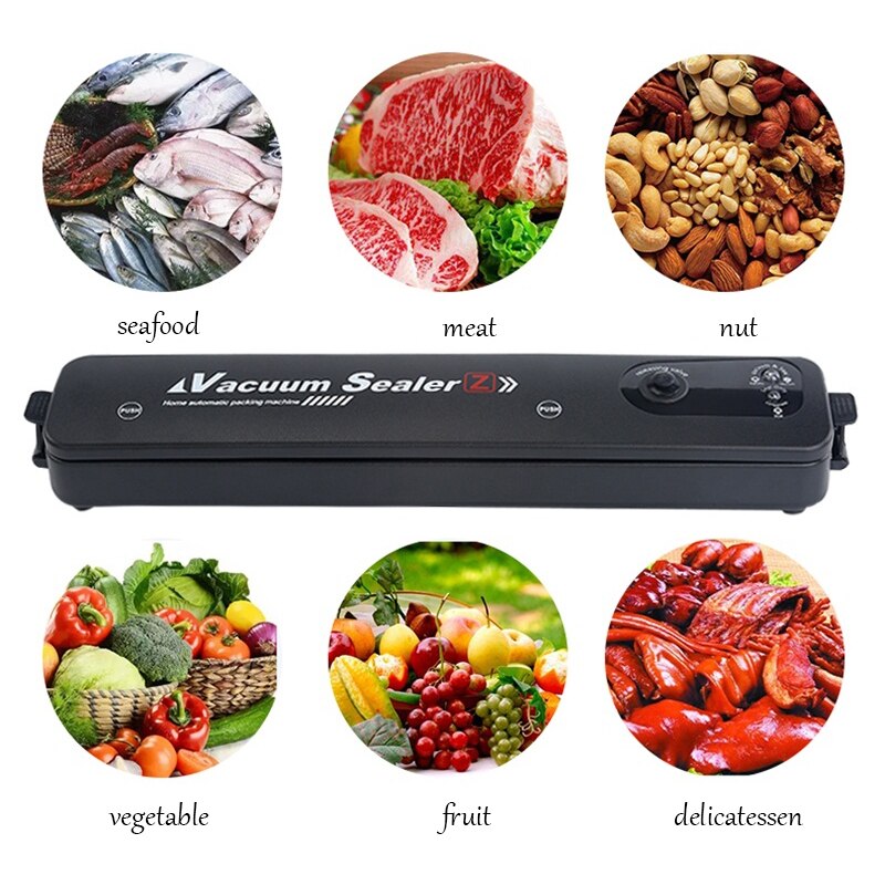 220V/110V Vacuum Sealer Packaging Machine EU/UK/US Plug With Free 10pcs Vacuum Bags Household Black Food Vacuum Sealer