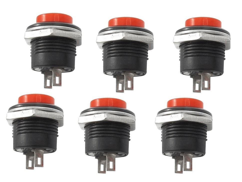 5 Pcs 16Mm Drukknop Spst Red Self Reset Ronde Schakelaar 2 Pins Ronde Knop Switch Ac 3A 250V, ac 6A 125V Schakelaars
